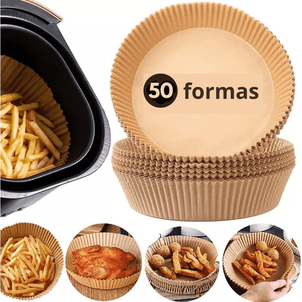 Kit 50 Formas Forro de Papel Airfryer Fritadeira Descartável Protetora Redonda