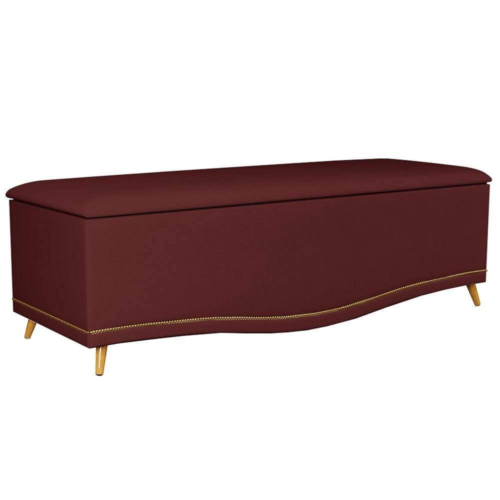 Calçadeira Baú Casal 140cm com Tachas Imperial J02 Veludo Vinho - Mpozenato