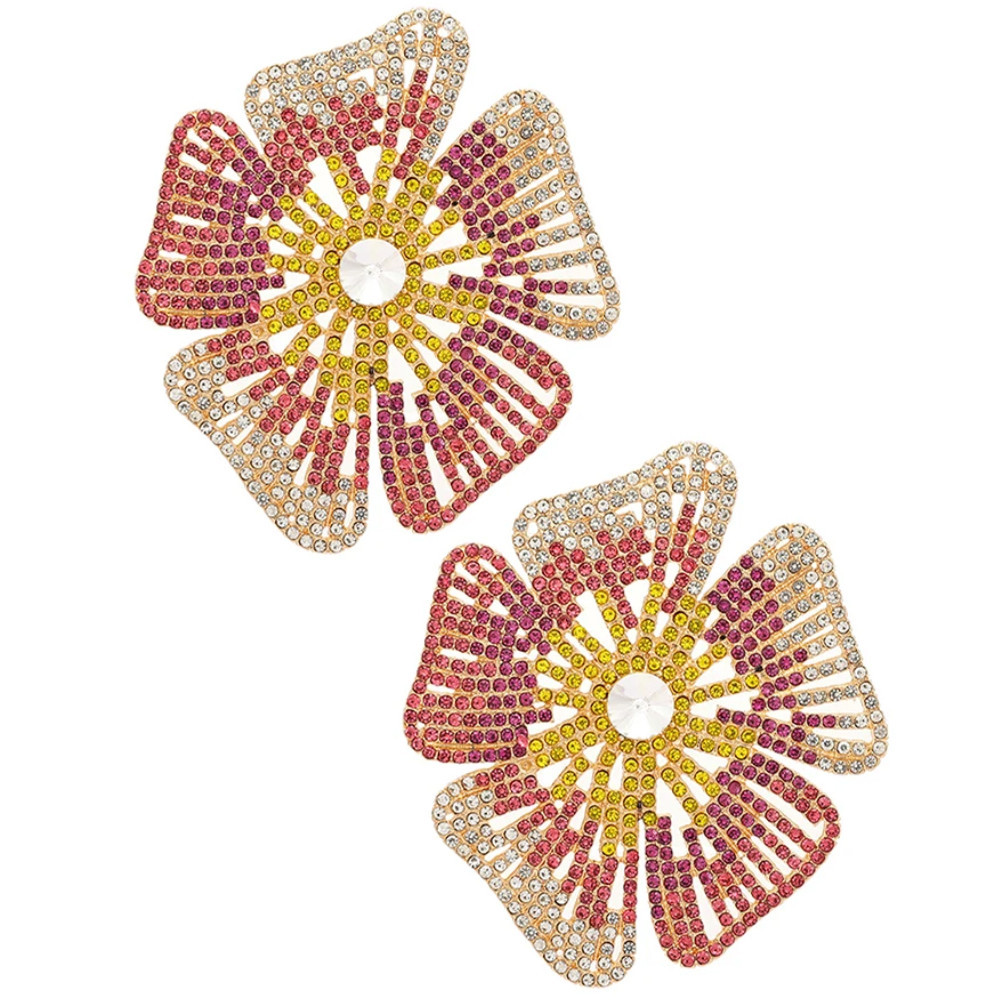 Maxi Brinco Dourado Flor com Strass Cores - Begonia