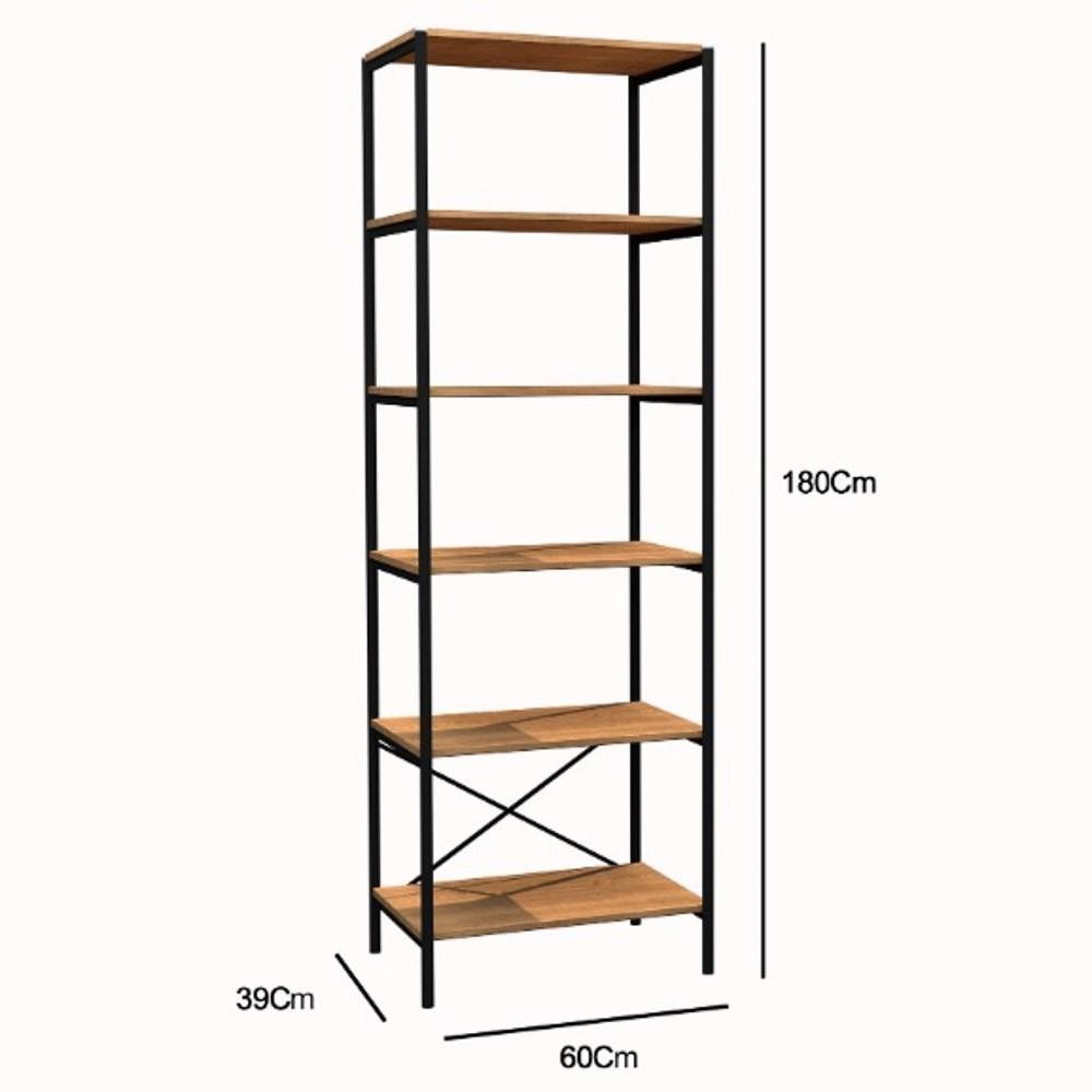 Estante Livreiro Multiuso Estilo Industrial 180cm 6 Prateleiras Trento Preto/Demolição - Artefamol
