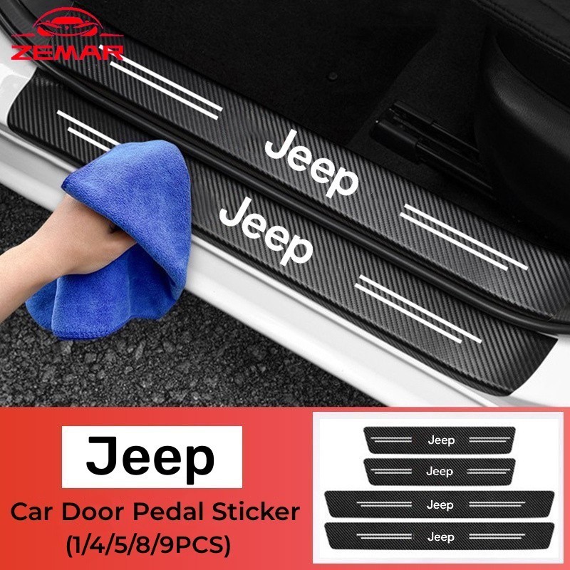 Para O Jeep Autocolante Protetor De Porta De Carro De Fibra De Carbono De Tiras De Limiar Resistente A Riscos De Renegade Compass 2023 Willys Wrangler jk Grand Cherokee