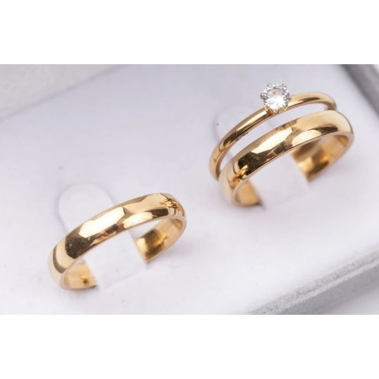 Par de Aliança anel 4mm de Casamento noivado Banho Moeda Antiga 4mm + Solitário + Gravação COD-20