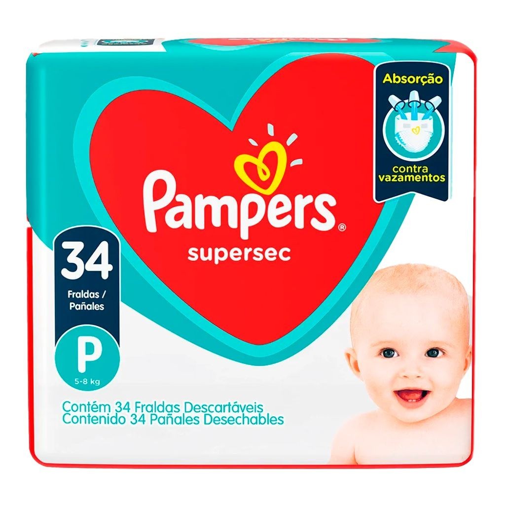 Fralda Descartável Pampers Supersec Pacotão P 34 Unidades