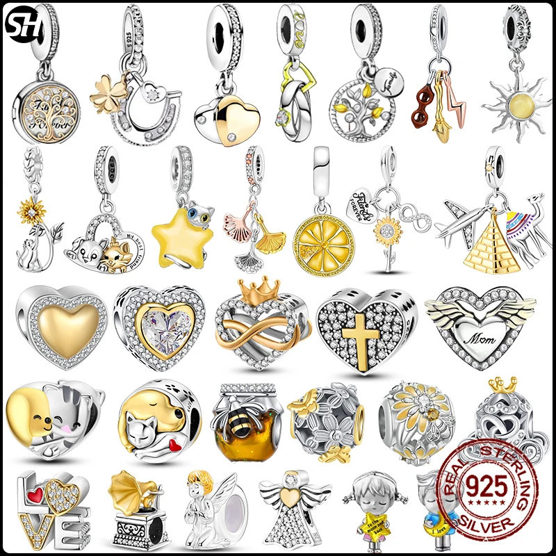 S925 Prata Esterlina Coroa Dourada Cadeia De Segurança Contas Ocas Pulseiras De Encanto Original Jóias Femininas DIY