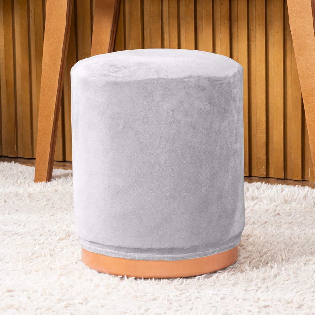 Capa de Puff Banquinho Redondo Grande em Veludo Avulsa Lisa com Elástico Suede Aveludado Cilindro