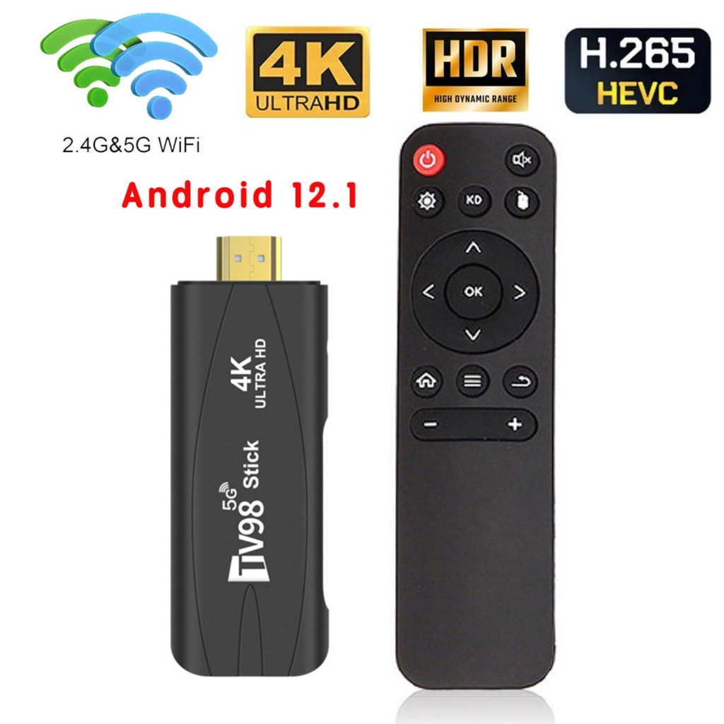 Global 4K TV Stick E Android 12.1 Smart TV98 Mídia Dual 2.4G 5G Wifi 8GB 128GB 4K HD