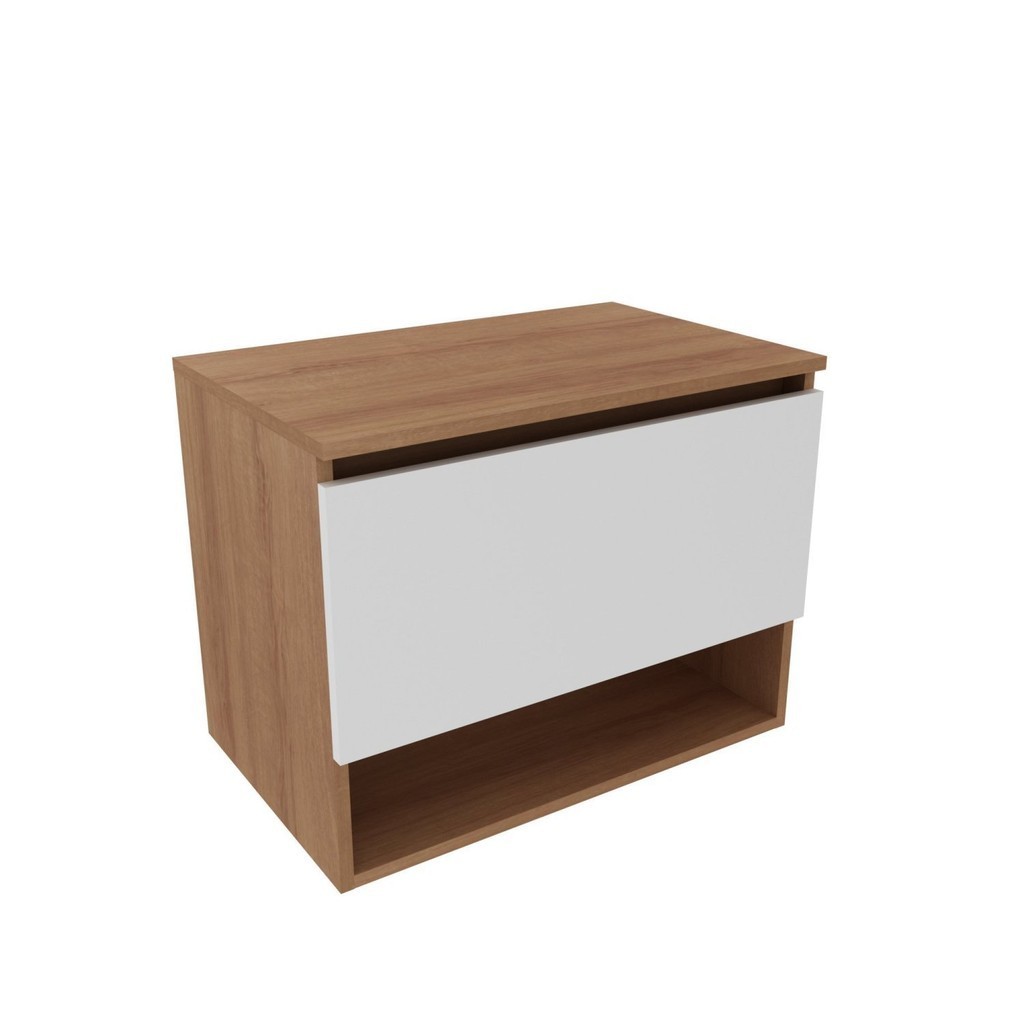 Detalhes do Balcão Gabinete Suspenso para Banheiro 60cm com 1 Porta e Nicho BN3606 Amêndoa/Branco
