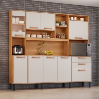 Cozinha Compacta 8 Portas 3 Gavetas 220cm Espaço para Forno e 5 Nichos Nápoles Itatiaia Cinamomo/Off White em Oferta na Shopee