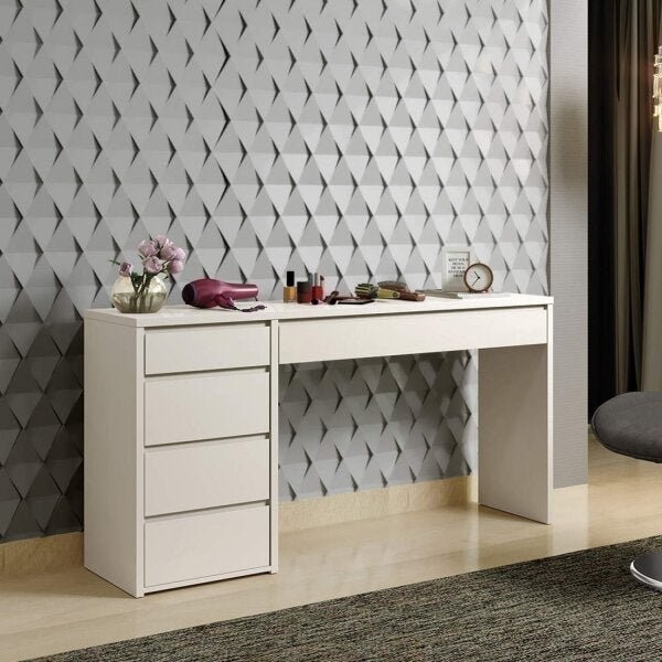 Escrivaninha 5 Gavetas 100% MDF Berlim Yescasa Off White