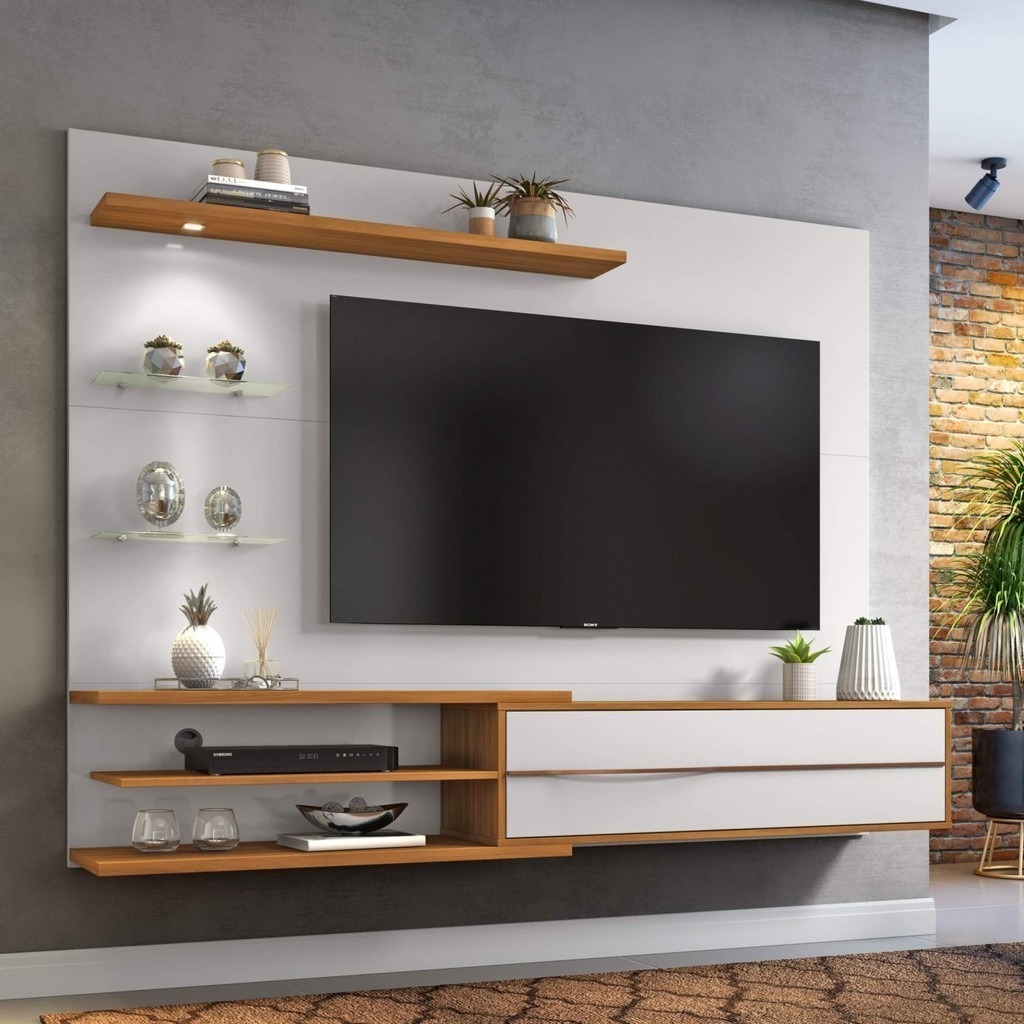 Painel para TV até 60 Polegadas 1 Porta 3 Prateleiras NT 1115  Off White/Freijó Trend - Home & Living