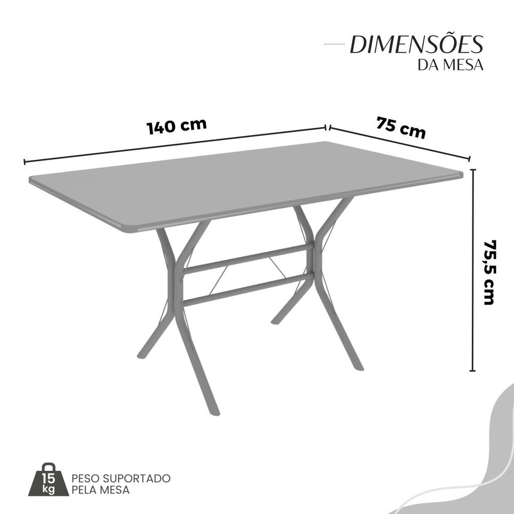Detalhes do Conjunto Sala de Jantar Mesa Retangular 140x75cm Tampo Madeira Mdp 6 Cadeiras Rio Paraopeba/Mart Prata