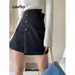 Lovito Shorts assimétricos casuais com botões lisos para mulheres LNL54138