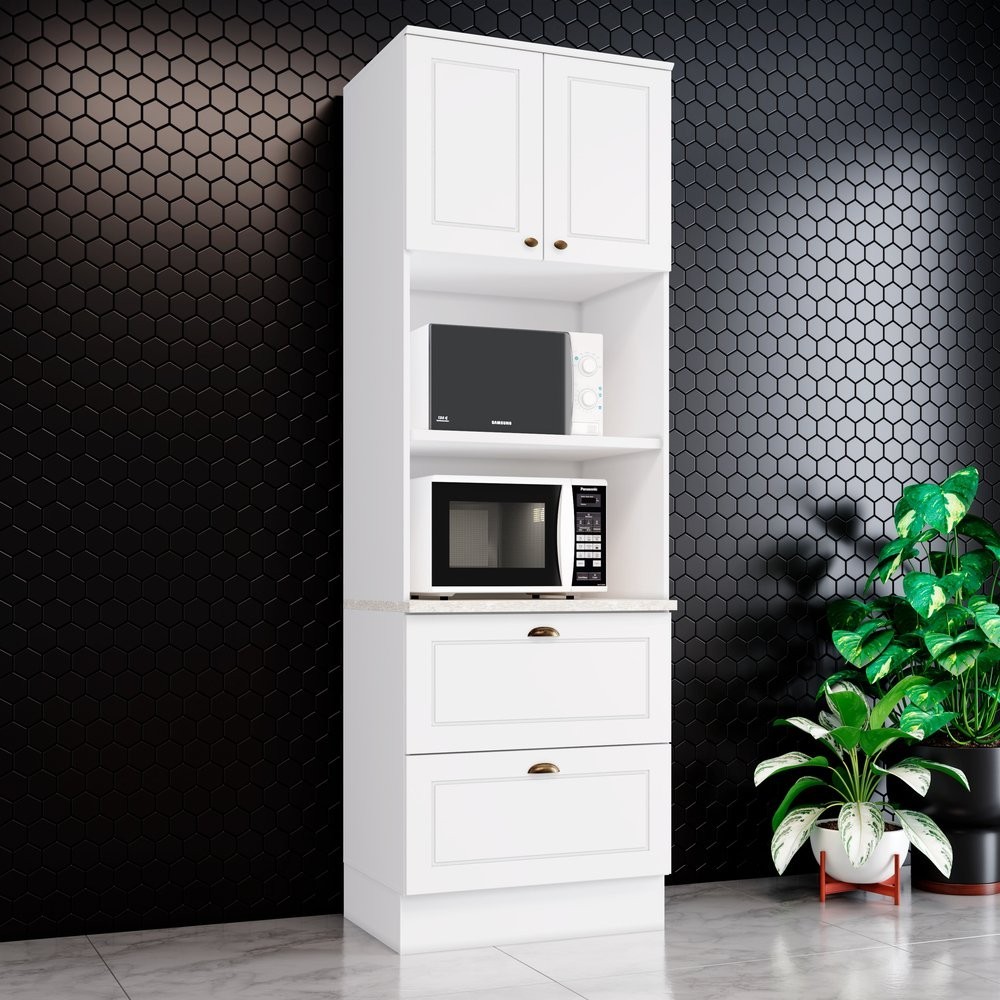 Torre Quente 2 Portas 2 Gavetas 2 Nichos para Forno Emily  Branco HP - Home & Living