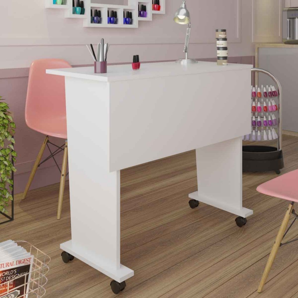 Mesa de Manicure Diamante Dobrável com Rodízio Branco - Pnr Móveis em Oferta na Shopee