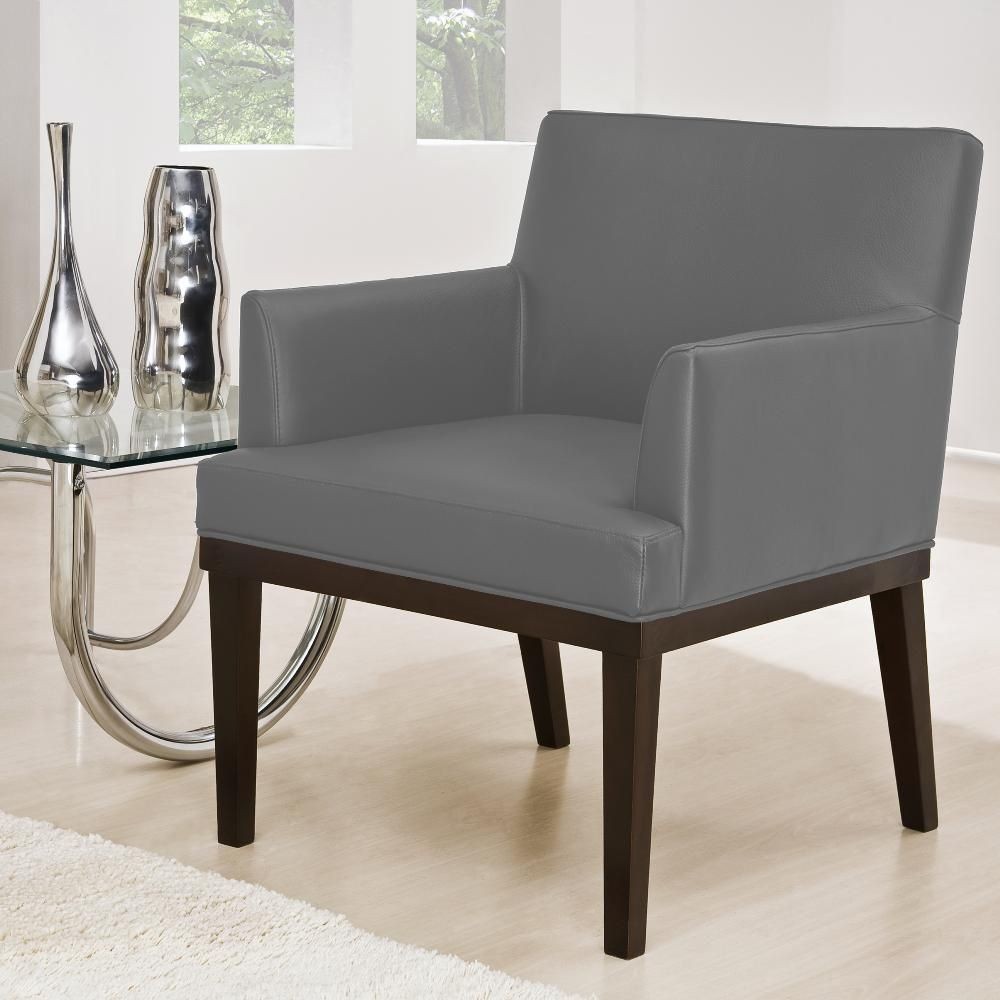 Poltrona Decorativa Para Sala de Estar e Recepção Beatriz W01 Corino Cinza - Lyam Decor em Oferta na Shopee