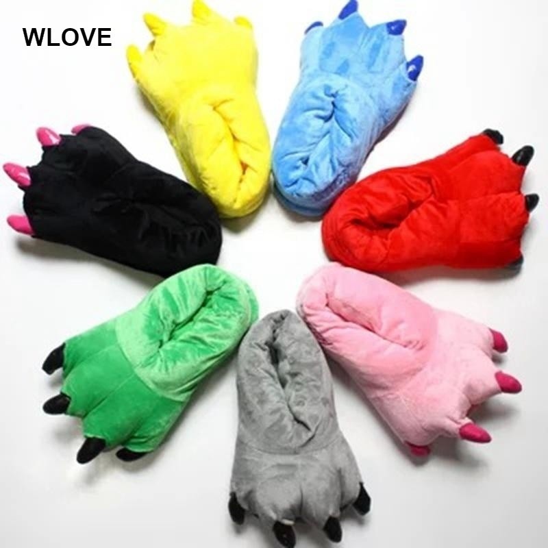 Garras De Dinossauro Quente De Inverno Para Adultos E Crianças Chinelos De Pelúcia O Interior (WLJQ5.8)