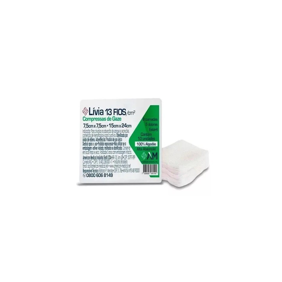 Compressa de gaze 13 fios estéril 7.5cm x 7.5cm Livia