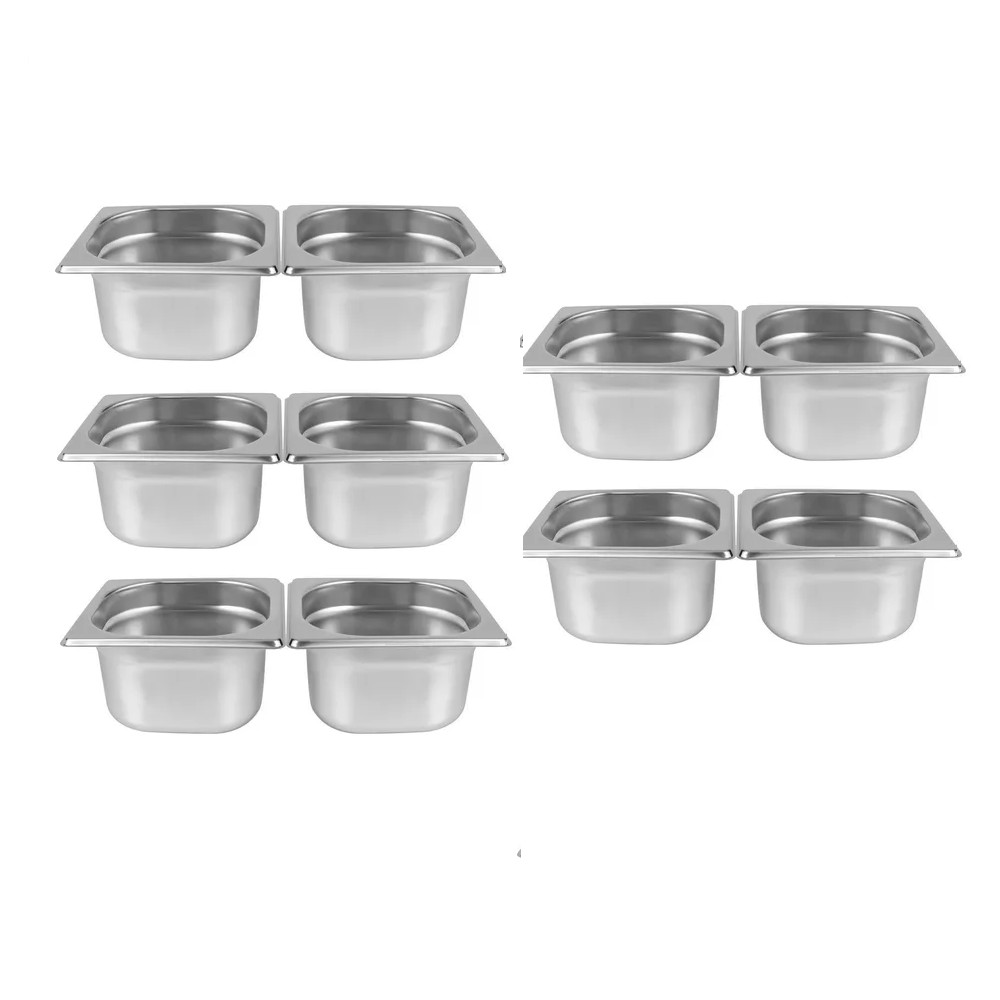 Kit de 10 Cubas Gastronômicas Sem Tampa Inox 1/6 65mm