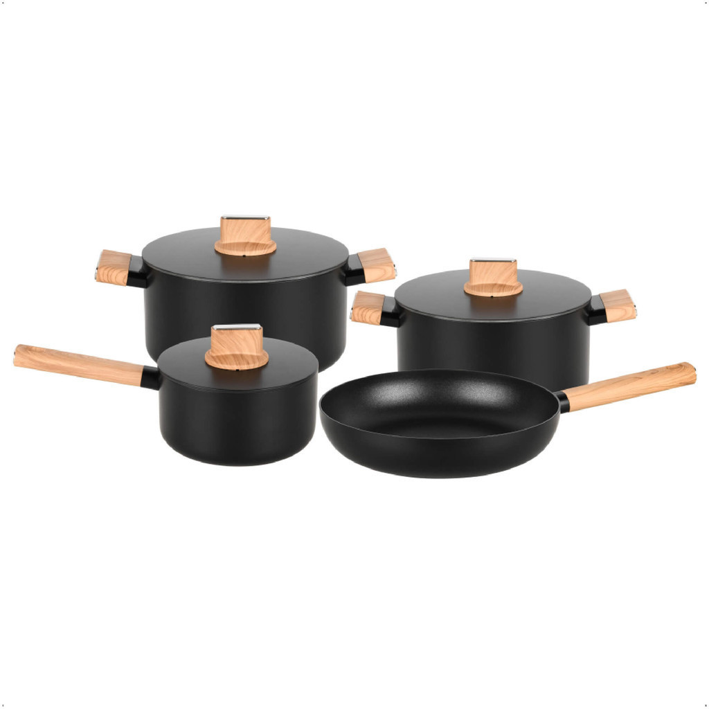 Conjunto de Panelas Concept Wood 4 Peças em Alumínio Forjado cor Preto MTA - 8467
