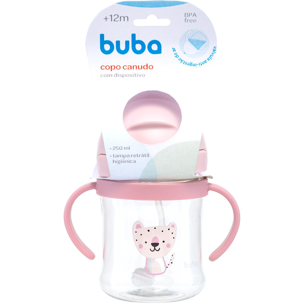 Copo Com Canudo Anticólica Buba Oncinha Garrafinha canudo Rosa