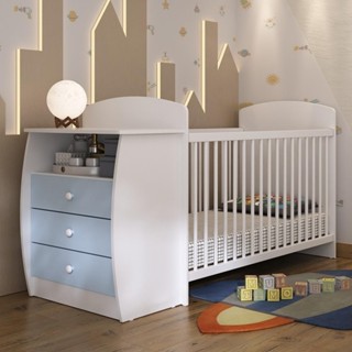 Berço Cômoda com Colchão Incluso Colinho de Mãe Multimóveis Branco/Azul em Oferta na Shopee