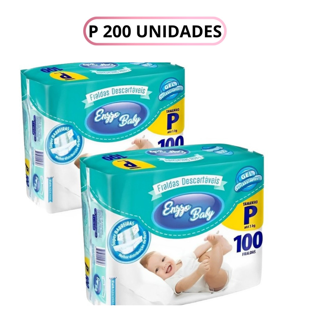 Kit com 2 Pacotes Fralda Descartável Infantil Enzzo Baby P  (100 un cada PCT) 200 UN TOTAL em Oferta na Shopee