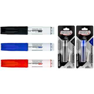 Kit 3 Pincéis Quadro Branco + 2 Refis com Ponta Extra BRW em Oferta na Shopee