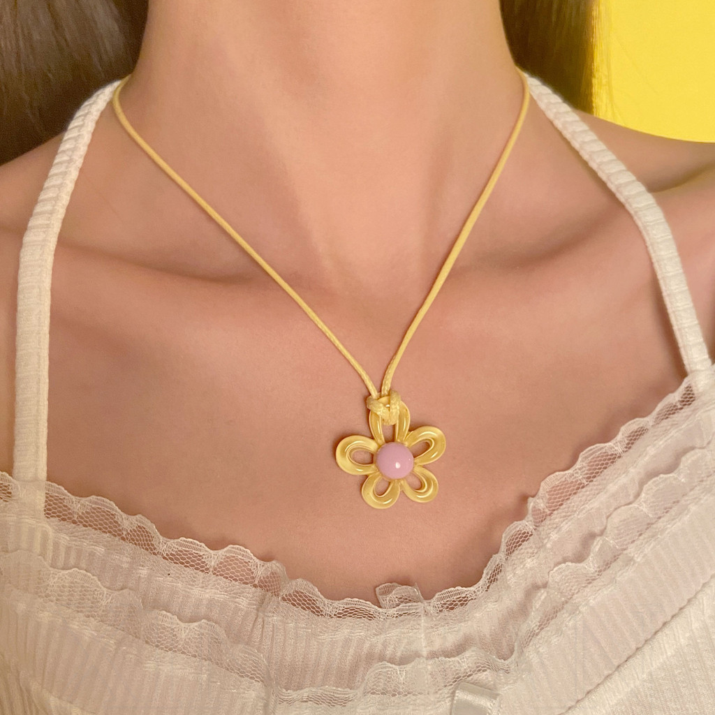 Coreano Fashion Temperament Sweet-Colar Clavicle Necklace-Mulher Y2K Acrílico Colorido Pingente De Flores-Acessórios De Jóias Populares ​ De Cordas De Dopamina Para Meninas