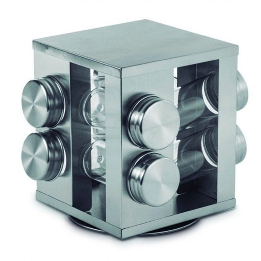Porta Condimentos Quadrado 8 Peças Base Giratória Inox Mimo