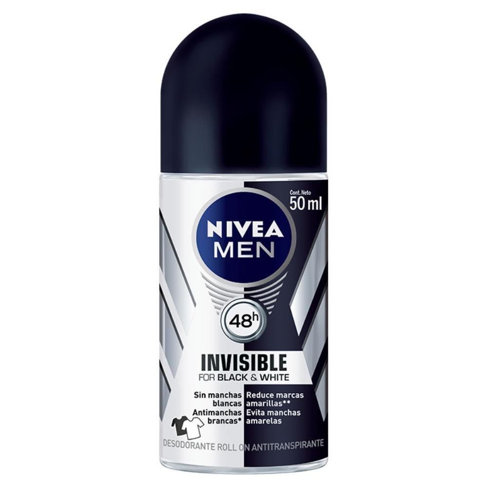 NIVEA MEN DESODORANTE ROLL-ON INVISIBLE BLACK&WHITE COM 50ML - Beauty