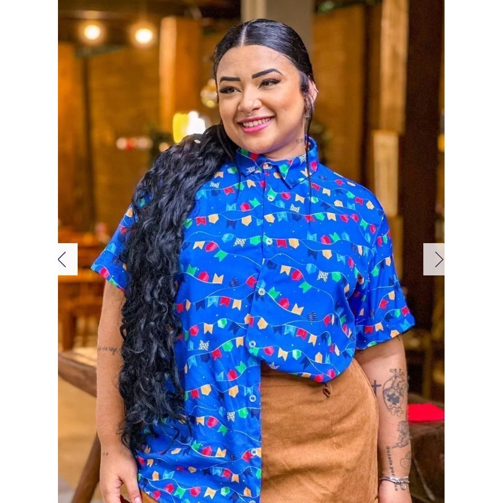 Camisa Social  Botão Divertida Unissex Bandeirinha Junina em Oferta na Shopee