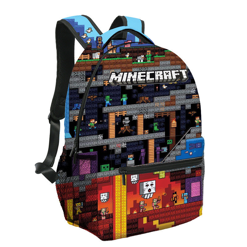 Mochila My World Minecraft para Alunos do Ensino Fundamental e Médio, Mochila Infantil