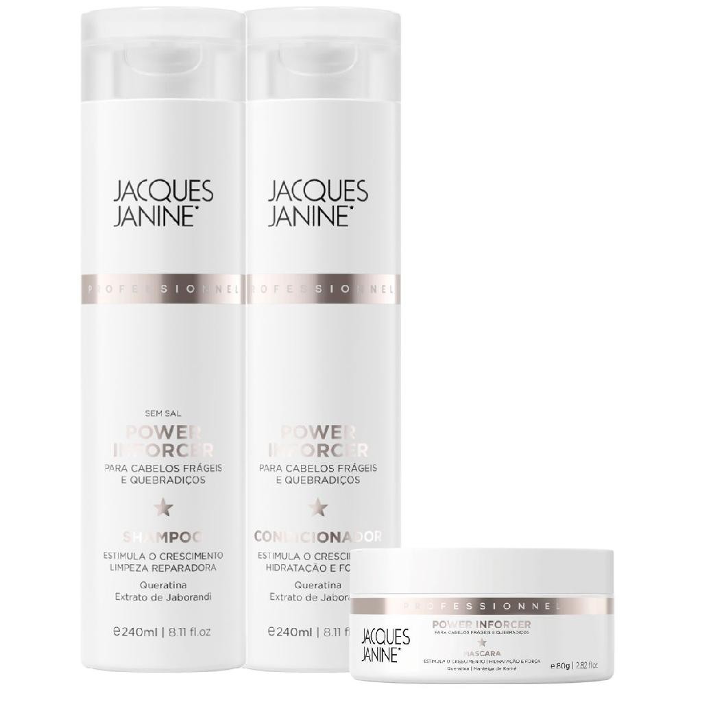 Kit Jacques Janine Power Inforcer Shampoo Sem Sal 240ml Condicionador 240ml Máscara 80g em Oferta na Shopee