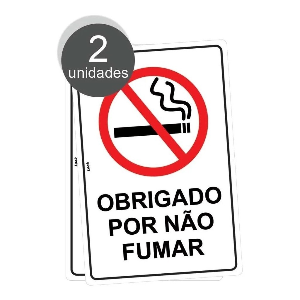 Kit com 2 Placas de Aviso Obrigado Por Não Fumar Neste Local Lei Contra Fumo 20x30cm PS