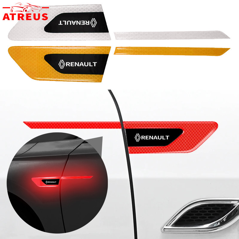 2Pcs Novo Adesivo Refletivo Renault Car Fender Sticker De Segurança Aviso Adesivos Decorativos Anti-Colisão Protetor Contra Arranhões Para Kwid Duster Oroch Kardian Megane Sandero Clio Fluence