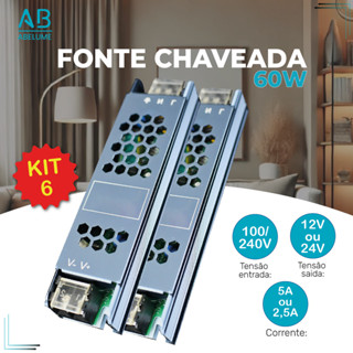 Kit 6 Fonte Chaveada 5A-2.5A 12V-24V 60w P/ Cftv Fita Led Bivolt 110V-220V em Oferta na Shopee