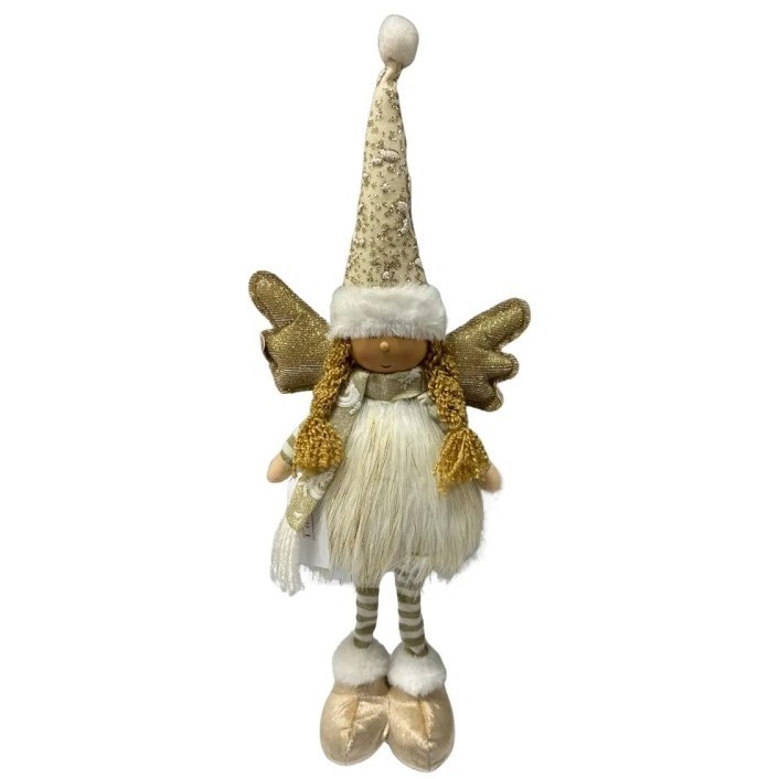 BONECA ANJO DE NATAL, DECORAÇÃO DE NATAL NA NOITE DE NATAL BRANCA E DOURADO 51X20CM 100%POLIESTER