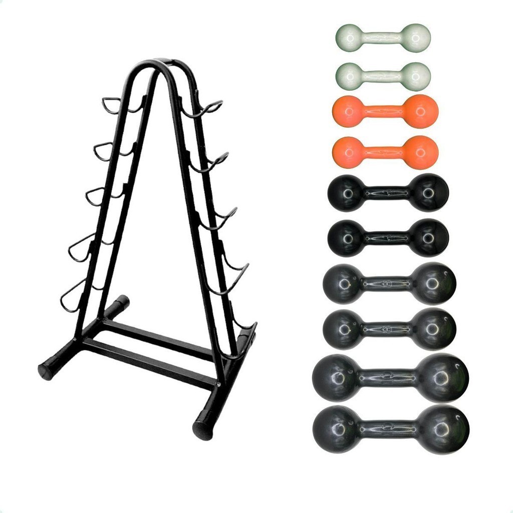 Torre Suporte + Halteres Emborrachados Pares de 2,4,6,8 e 10Kg