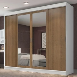 Guarda-Roupa Casal Madesa Austin 4 Portas de Correr com Espelhos 3 Gavetas