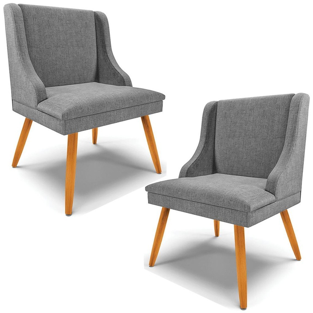 Kit 2 Poltronas Decorativas Pés Palito de Madeira Firenze Linho Grafite/Natural G19 - Gran Belo em Oferta na Shopee