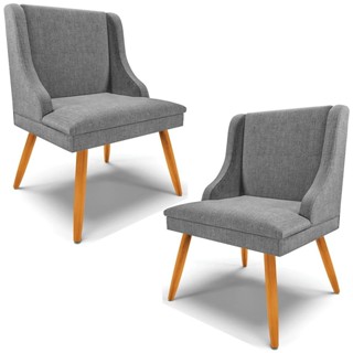 Kit 2 Poltronas Decorativas Pés Palito de Madeira Firenze Linho Grafite/Natural G19 - Gran Belo em Oferta na Shopee