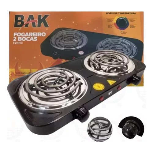 Fogareiro Elétrico Bak F2B110 110v 2 Bocas Cooktop Portátil 2000w