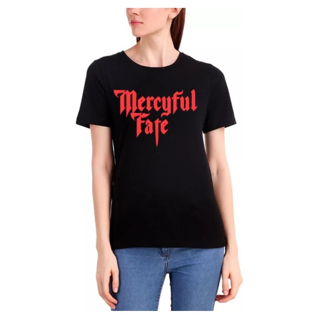Babylook Camiseta Mercyful Fate Heavy Metal Logo Vermelho