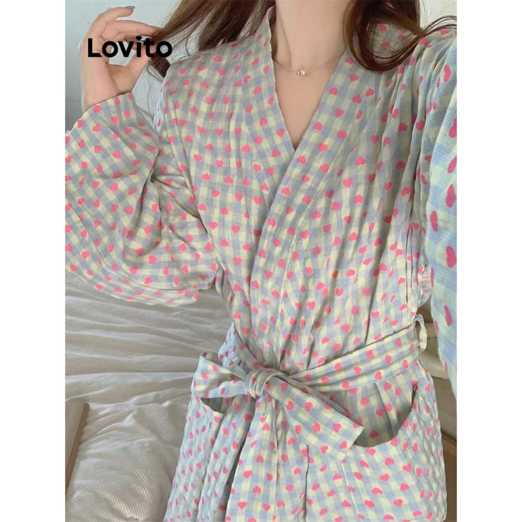 Lovito Robes femininos casuais com gravata floral Ditsy na frente LNA75661 em Oferta na Shopee