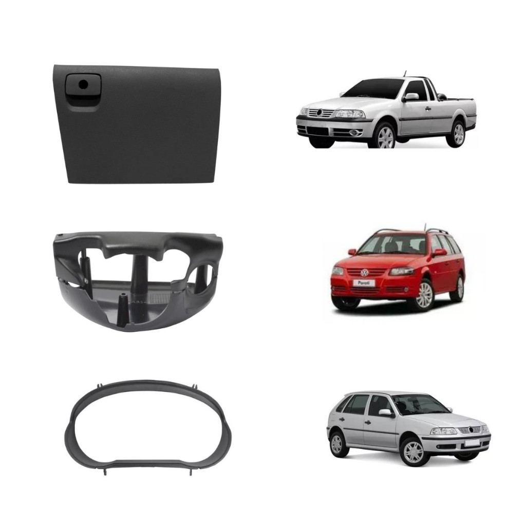 TAMPA DO PORTA LUVAS + CAPA DA CHAVE SETA + MOLDURA PAINEL VELOCIMETRO VW GOL / PARATI / SAVEIRO G3 (COR PRETO)