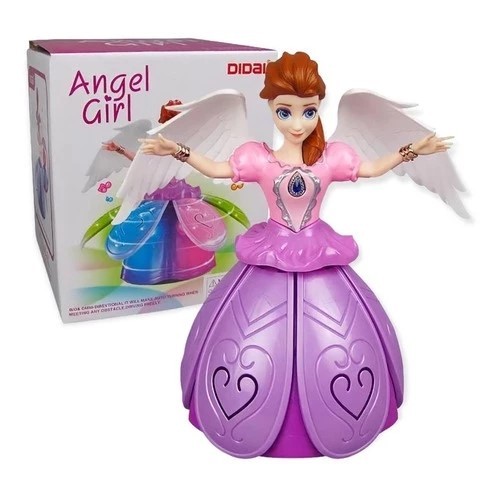 Brinquedo Boneca Dançarina Bela Fada Angel Princesa Menina Musical com Luzes 3D Bate E Volta-HM TOYS