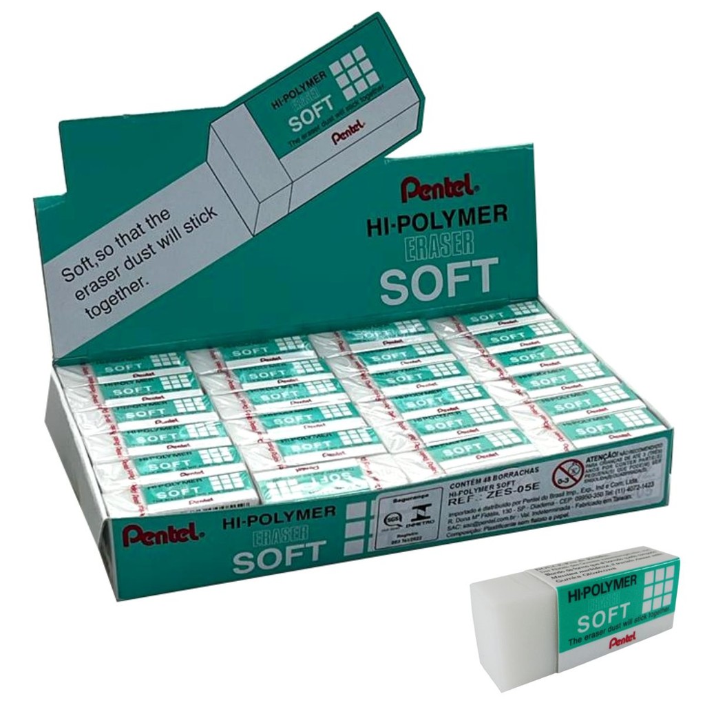 Borracha Pentel HiPolymer Branca Tecnica Escolar Atacado 48