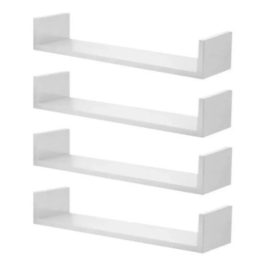 Kit 4 Prateleira Nicho U 50x15 Mdf 15mm Branco