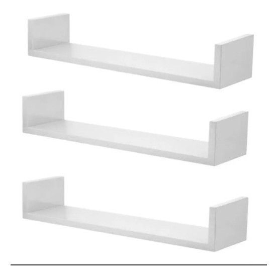 Jogo 3 Prateleira Nichos U 50x20 Mdf 15mm Branco