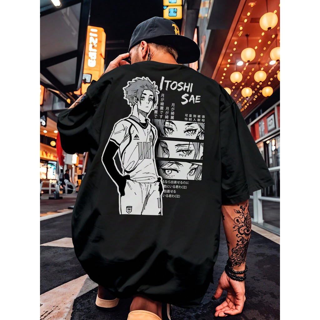 Camiseta Masculina Feminina Oversized Streetwear Blue Lock Itoshi Sae Capitão Futebol Anime Série